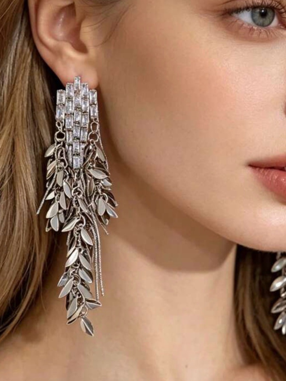 Statement Silver-Tone Crystal Fringe Drop Earrings